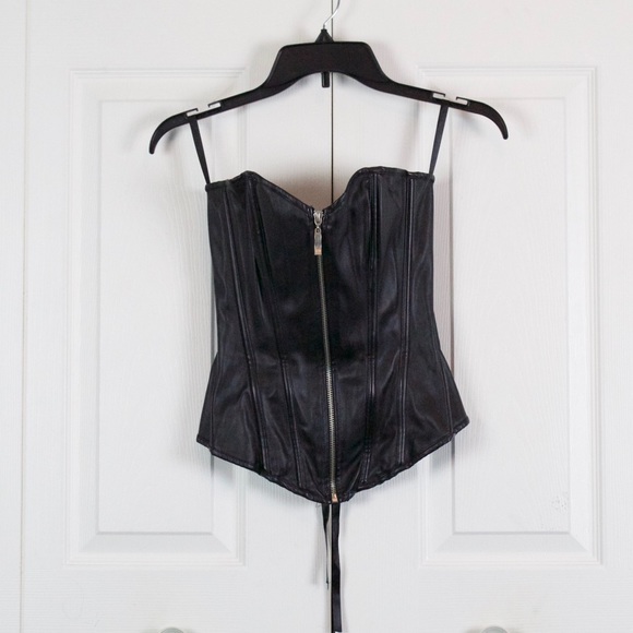 Tops - Black Gloss Bustier Strapless Zip Lace Up Top Sz S